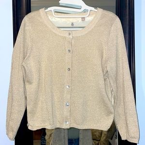Knitted and Knotted. Size S. Gold front and lace back cropped cardigan